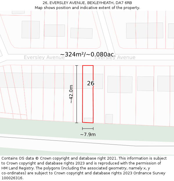 26, EVERSLEY AVENUE, BEXLEYHEATH, DA7 6RB: Plot and title map