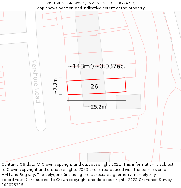 26, EVESHAM WALK, BASINGSTOKE, RG24 9BJ: Plot and title map