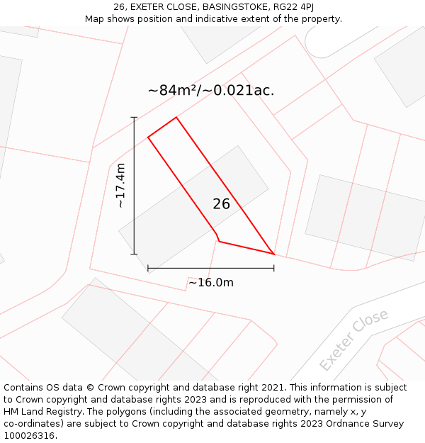 26, EXETER CLOSE, BASINGSTOKE, RG22 4PJ: Plot and title map