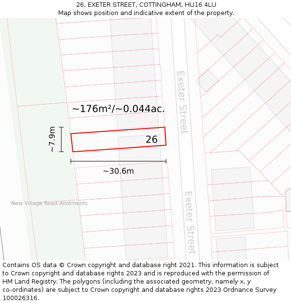 26, EXETER STREET, COTTINGHAM, HU16 4LU: Plot and title map