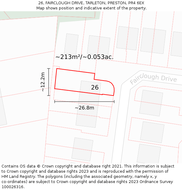 26, FAIRCLOUGH DRIVE, TARLETON, PRESTON, PR4 6EX: Plot and title map