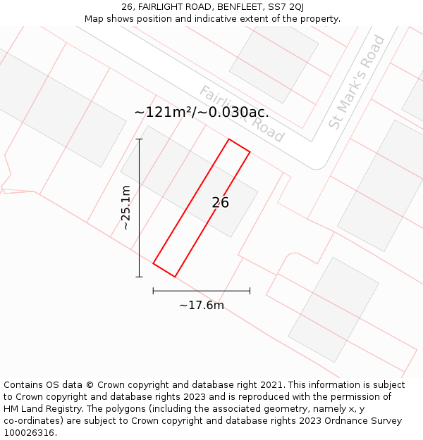 26, FAIRLIGHT ROAD, BENFLEET, SS7 2QJ: Plot and title map