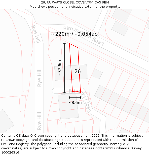 26, FAIRWAYS CLOSE, COVENTRY, CV5 9BH: Plot and title map