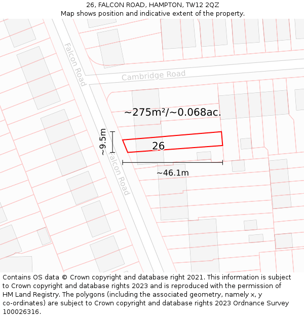 26, FALCON ROAD, HAMPTON, TW12 2QZ: Plot and title map