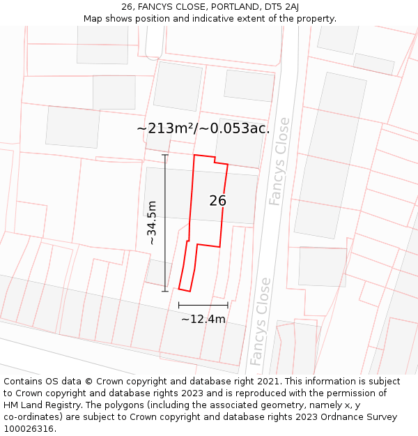 26, FANCYS CLOSE, PORTLAND, DT5 2AJ: Plot and title map