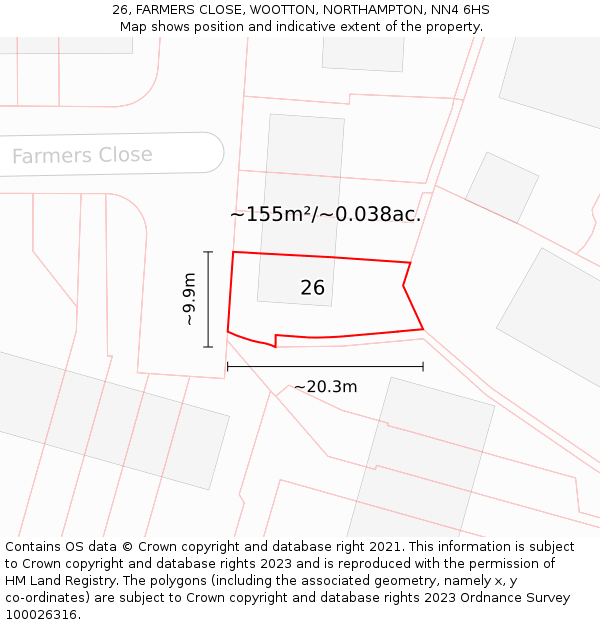 26, FARMERS CLOSE, WOOTTON, NORTHAMPTON, NN4 6HS: Plot and title map