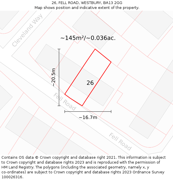 26, FELL ROAD, WESTBURY, BA13 2GG: Plot and title map