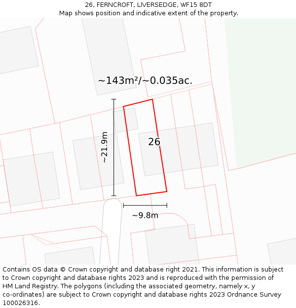 26, FERNCROFT, LIVERSEDGE, WF15 8DT: Plot and title map