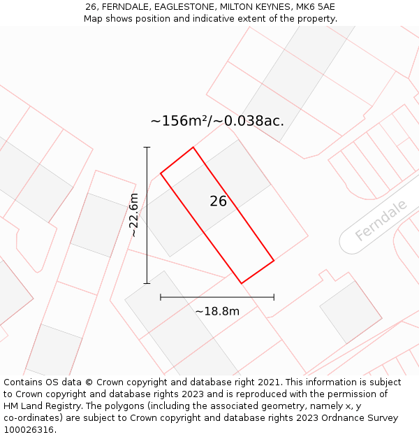 26, FERNDALE, EAGLESTONE, MILTON KEYNES, MK6 5AE: Plot and title map