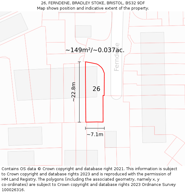 26, FERNDENE, BRADLEY STOKE, BRISTOL, BS32 9DF: Plot and title map