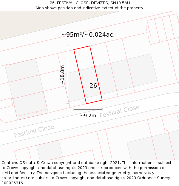 26, FESTIVAL CLOSE, DEVIZES, SN10 5AU: Plot and title map