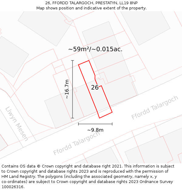 26, FFORDD TALARGOCH, PRESTATYN, LL19 8NP: Plot and title map