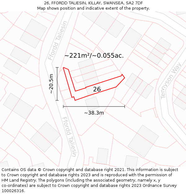 26, FFORDD TALIESIN, KILLAY, SWANSEA, SA2 7DF: Plot and title map