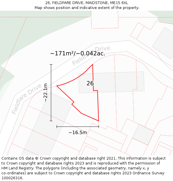 26, FIELDFARE DRIVE, MAIDSTONE, ME15 6XL: Plot and title map