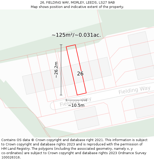 26, FIELDING WAY, MORLEY, LEEDS, LS27 9AB: Plot and title map