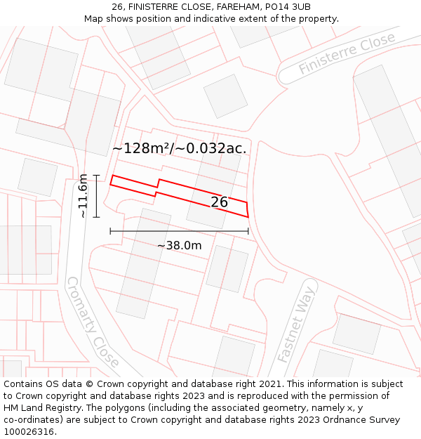 26, FINISTERRE CLOSE, FAREHAM, PO14 3UB: Plot and title map