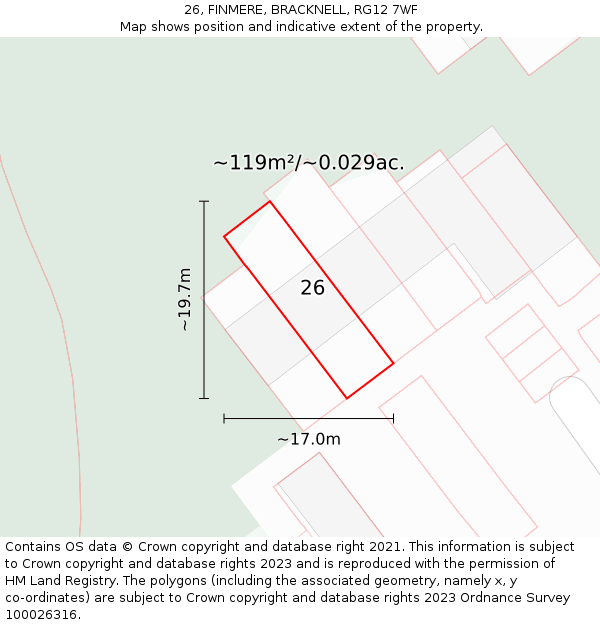 26, FINMERE, BRACKNELL, RG12 7WF: Plot and title map
