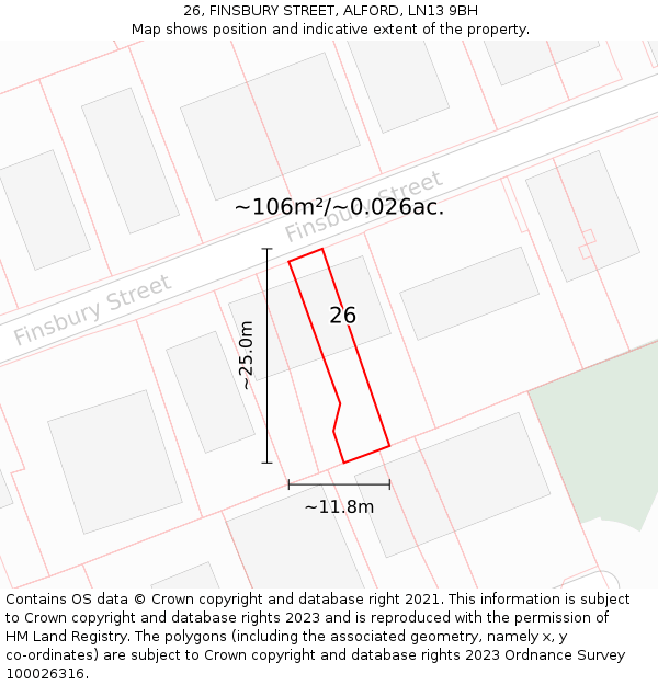 26, FINSBURY STREET, ALFORD, LN13 9BH: Plot and title map