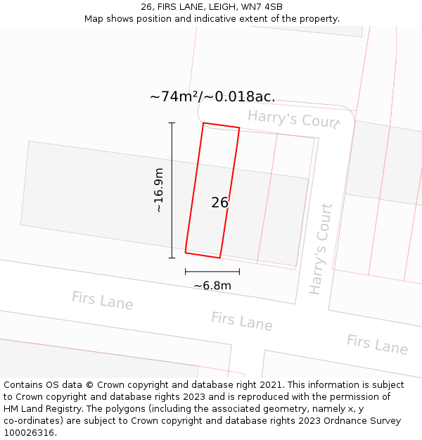 26, FIRS LANE, LEIGH, WN7 4SB: Plot and title map