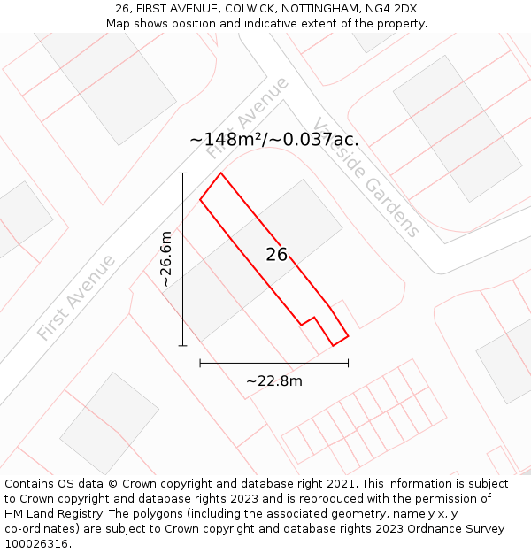 26, FIRST AVENUE, COLWICK, NOTTINGHAM, NG4 2DX: Plot and title map