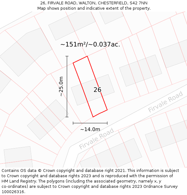 26, FIRVALE ROAD, WALTON, CHESTERFIELD, S42 7NN: Plot and title map