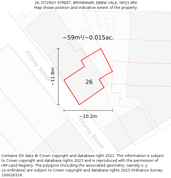 26, FITZROY STREET, BRYNMAWR, EBBW VALE, NP23 4RX: Plot and title map