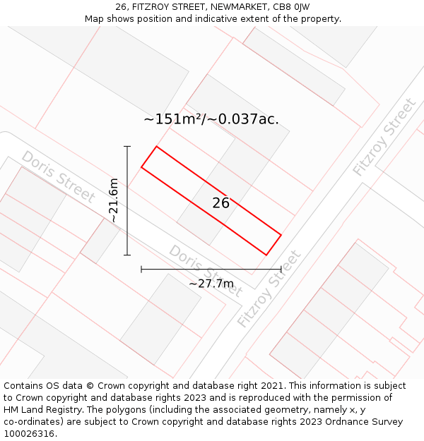 26, FITZROY STREET, NEWMARKET, CB8 0JW: Plot and title map