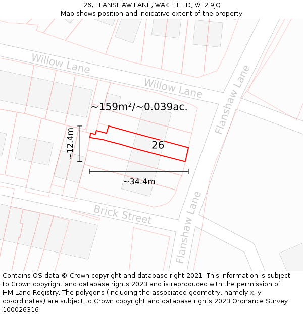 26, FLANSHAW LANE, WAKEFIELD, WF2 9JQ: Plot and title map