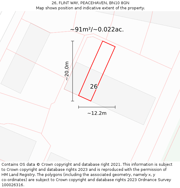 26, FLINT WAY, PEACEHAVEN, BN10 8GN: Plot and title map