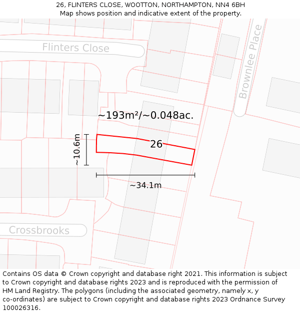 26, FLINTERS CLOSE, WOOTTON, NORTHAMPTON, NN4 6BH: Plot and title map