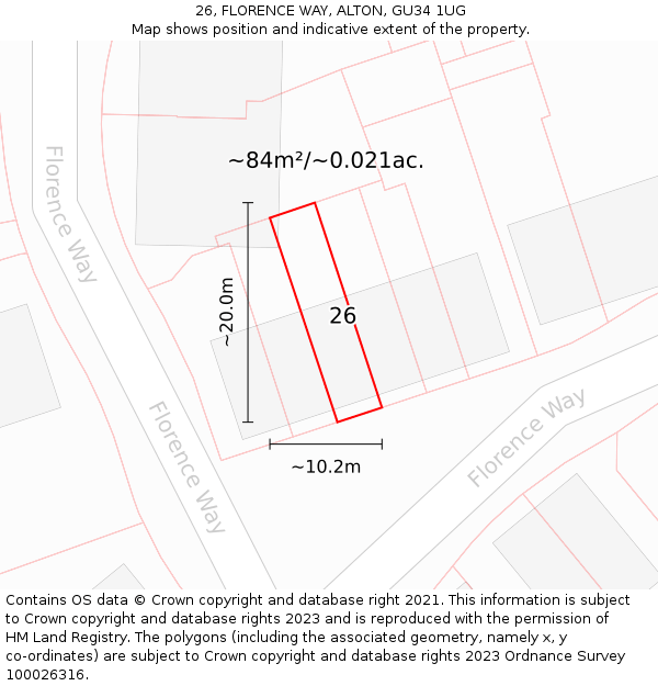 26, FLORENCE WAY, ALTON, GU34 1UG: Plot and title map