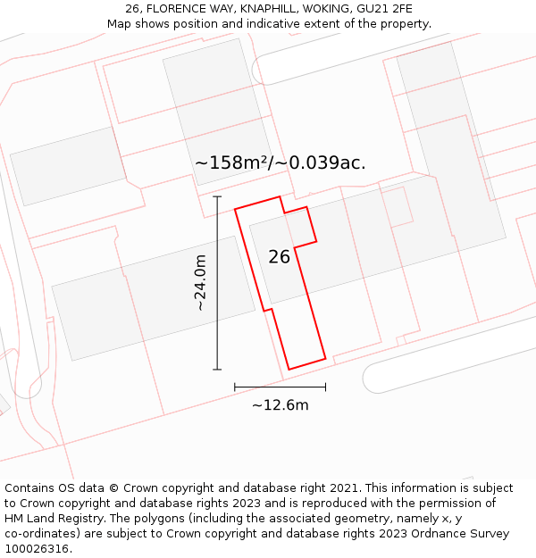 26, FLORENCE WAY, KNAPHILL, WOKING, GU21 2FE: Plot and title map