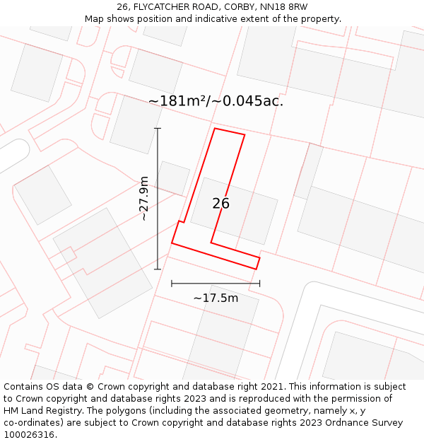 26, FLYCATCHER ROAD, CORBY, NN18 8RW: Plot and title map