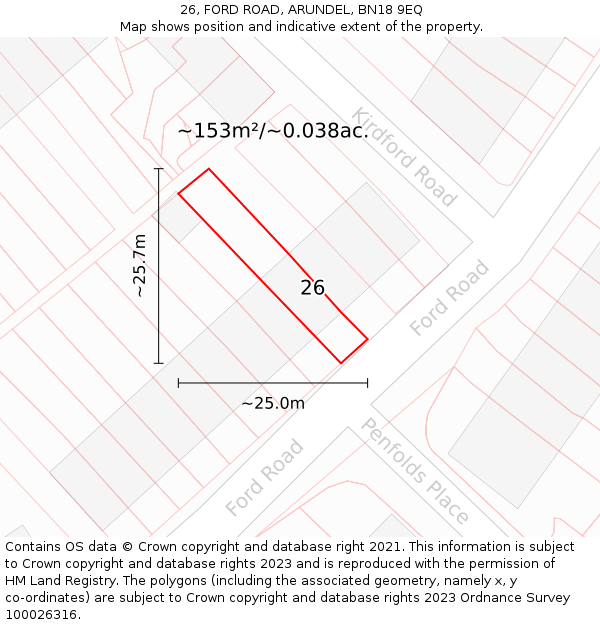 26, FORD ROAD, ARUNDEL, BN18 9EQ: Plot and title map