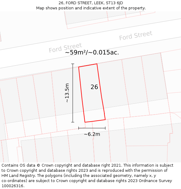26, FORD STREET, LEEK, ST13 6JD: Plot and title map