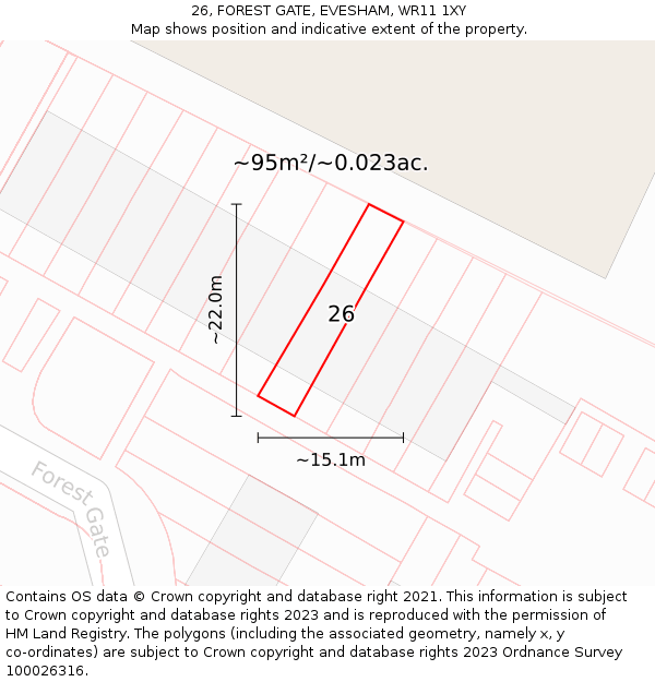 26, FOREST GATE, EVESHAM, WR11 1XY: Plot and title map
