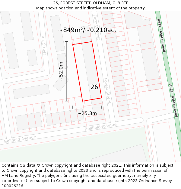 26, FOREST STREET, OLDHAM, OL8 3ER: Plot and title map