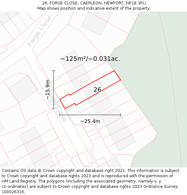 26, FORGE CLOSE, CAERLEON, NEWPORT, NP18 3PU: Plot and title map