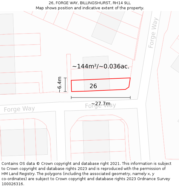 26, FORGE WAY, BILLINGSHURST, RH14 9LL: Plot and title map