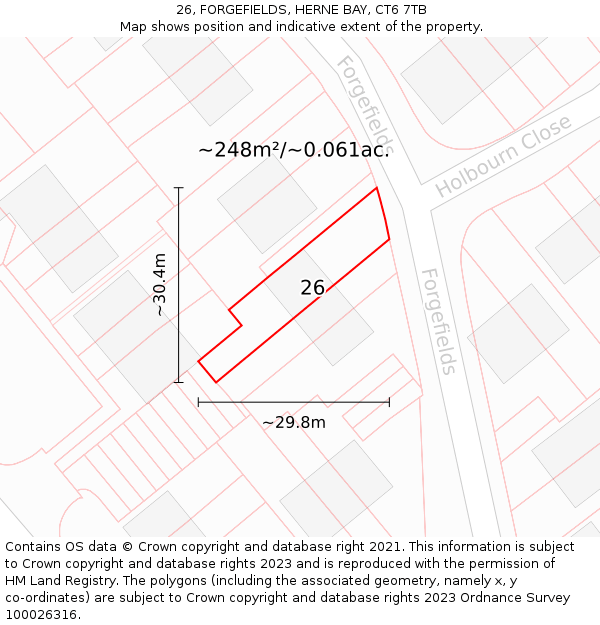 26, FORGEFIELDS, HERNE BAY, CT6 7TB: Plot and title map