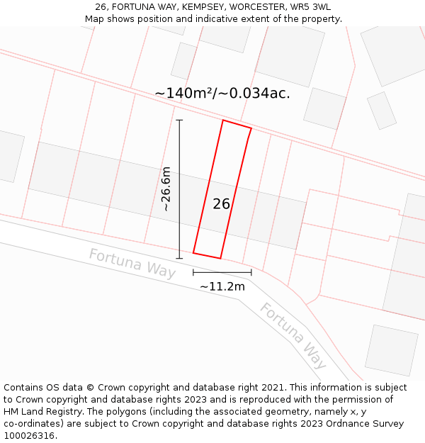 26, FORTUNA WAY, KEMPSEY, WORCESTER, WR5 3WL: Plot and title map