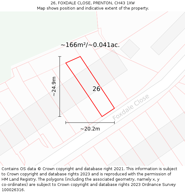 26, FOXDALE CLOSE, PRENTON, CH43 1XW: Plot and title map