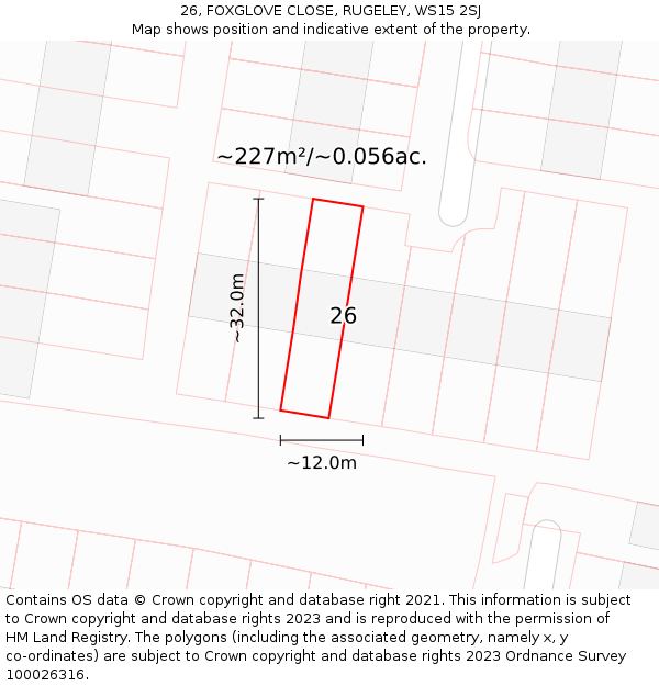 26, FOXGLOVE CLOSE, RUGELEY, WS15 2SJ: Plot and title map