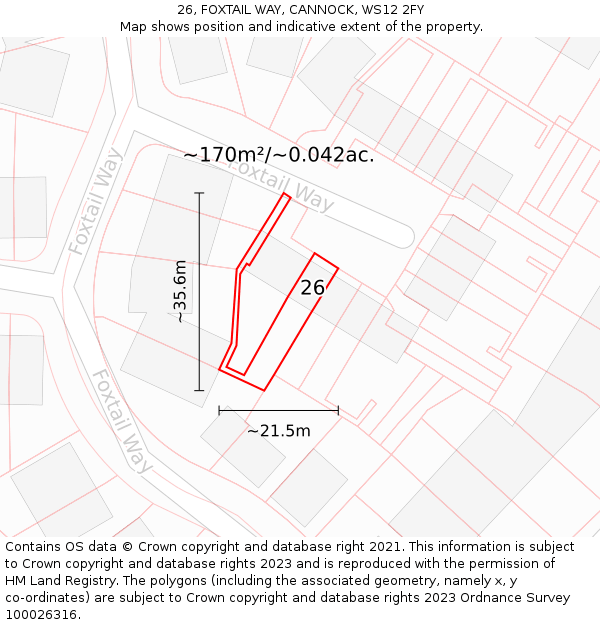 26, FOXTAIL WAY, CANNOCK, WS12 2FY: Plot and title map