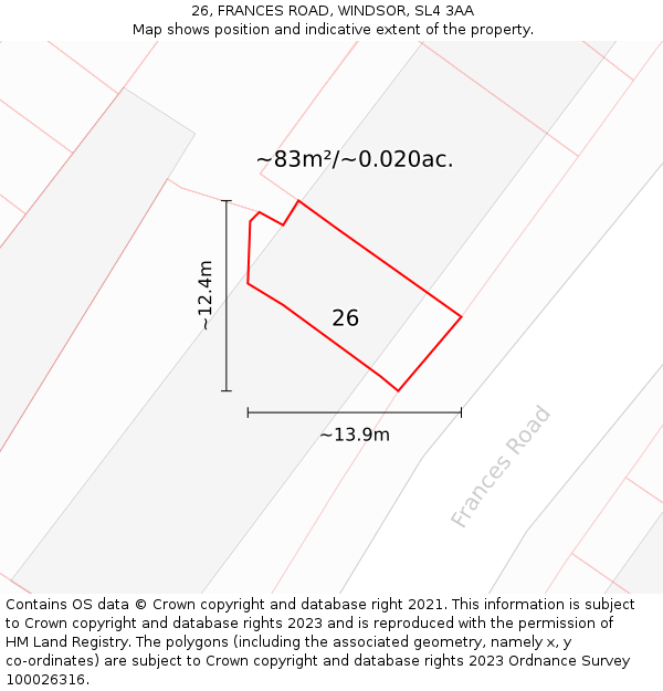 26, FRANCES ROAD, WINDSOR, SL4 3AA: Plot and title map