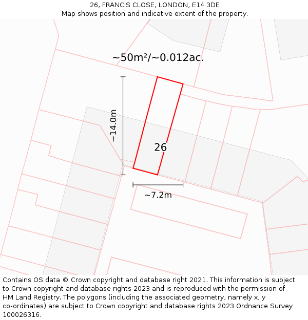 26, FRANCIS CLOSE, LONDON, E14 3DE: Plot and title map
