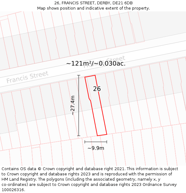 26, FRANCIS STREET, DERBY, DE21 6DB: Plot and title map