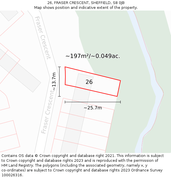 26, FRASER CRESCENT, SHEFFIELD, S8 0JB: Plot and title map