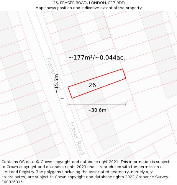 26, FRASER ROAD, LONDON, E17 9DD: Plot and title map