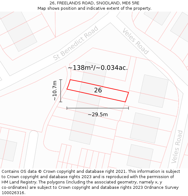 26, FREELANDS ROAD, SNODLAND, ME6 5RE: Plot and title map